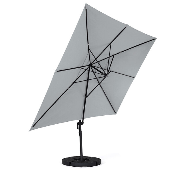 ID MARKET - Parasol déporté inclinable rotatif 360 CALVI gris clair 3x4 M avec 4 dalles et housse - large