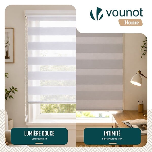 VOUNOT - Lot de 2 Store enrouleur jour nuit double 90x150cm Blanc - large