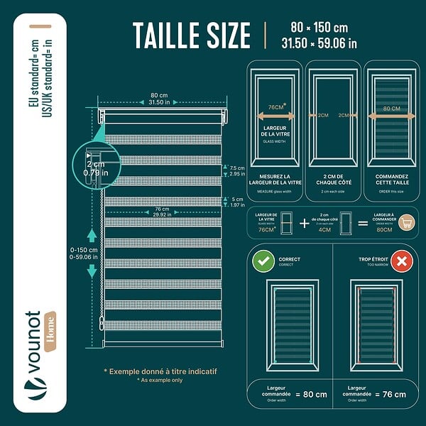 VOUNOT - Lot de 2 Store enrouleur jour nuit double 80x150cm Gris - large