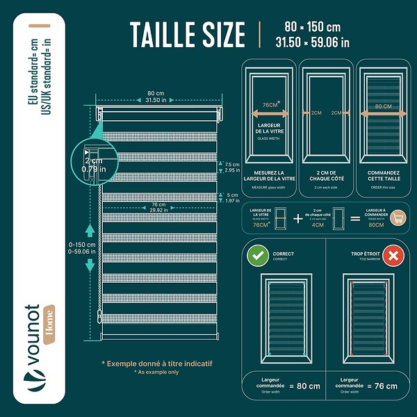 VOUNOT - Store enrouleur jour nuit double 80x150cm Blanc - large