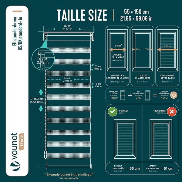 VOUNOT - Lot de 2 Store enrouleur jour nuit double 55x150cm Gris - large