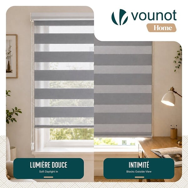 VOUNOT - Lot de 2 Store enrouleur jour nuit double 90x150cm Gris - large