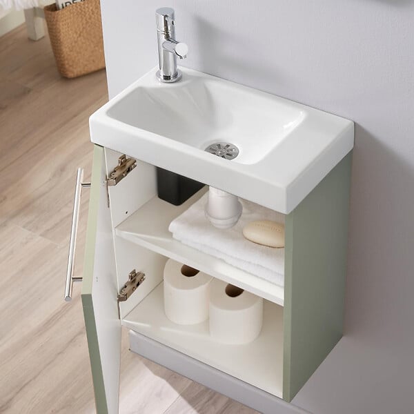 PLANETE BAIN - Meuble Lave-mains Vert pour robinet à gauche Solo - large