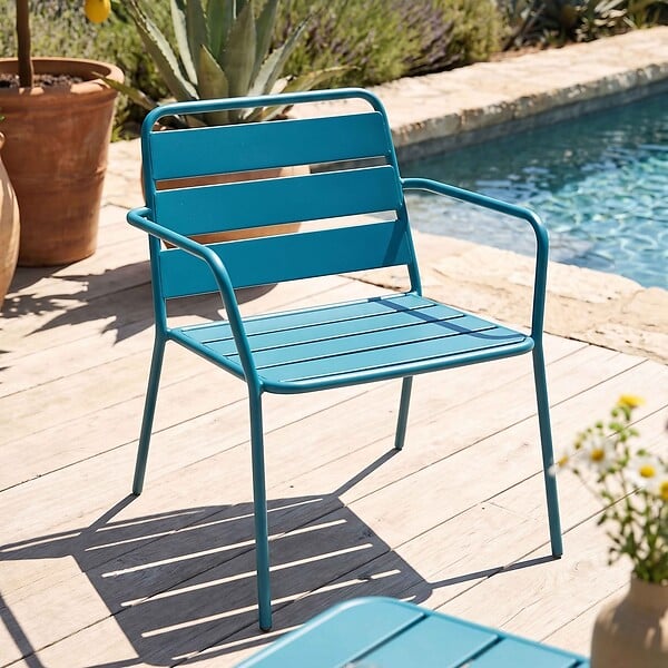 OVIALA - Fauteuil bas de jardin en métal bleu pacific - Palavas - large