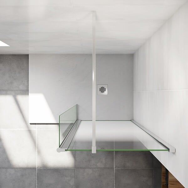 AICA SANITAIRE - Paroi de douche à l'italienne 50x200cm Modèle Brume avec retour pivotant 30x200cm, verre 8mm trempé, avec barre de fixation 140cm en carré - large