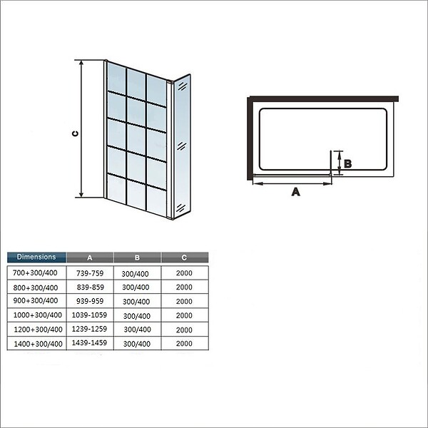 AICA SANITAIRE - Paroi de douche à l'italienne 100+40x200cm en verre coloré avec un retour pivotant 40cm et une barre de fixation extensible en cylindrique - large