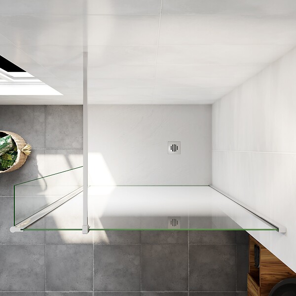 AICA SANITAIRE - Paroi de douche à l'italienne 100x200cm Modèle Brume avec retour pivotant 30x200cm, verre 8mm trempé, avec barre de fixation 140cm en carré - large