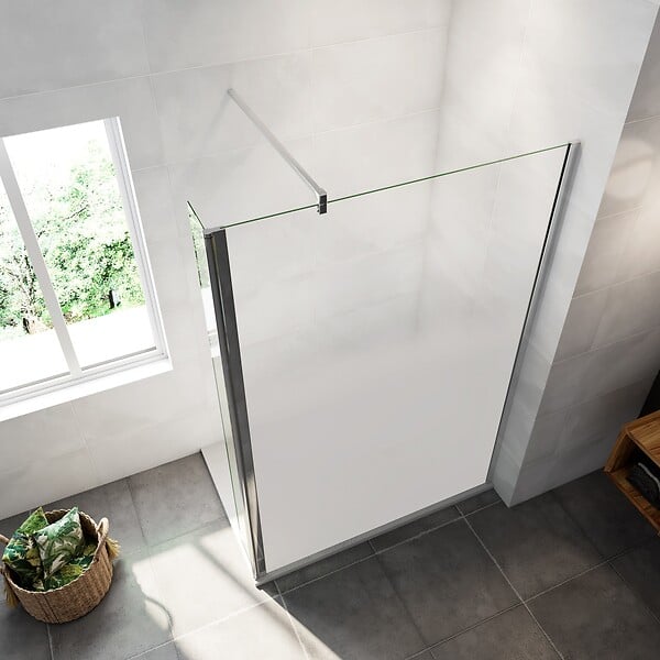 AICA SANITAIRE - Paroi de douche à l'italienne 140x200cm Modèle Brume avec retour pivotant 40x200cm, verre 8mm trempé, avec barre de fixation 140cm en carré - large