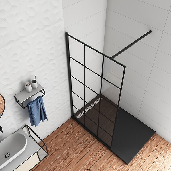 AICA SANITAIRE - Paroi De Douche Noire 140x200cm Paroi De Douche À L'italienne En 8mm Verre Coloré Avec Une Barre De Fixation Noire 140cm recoupable - large