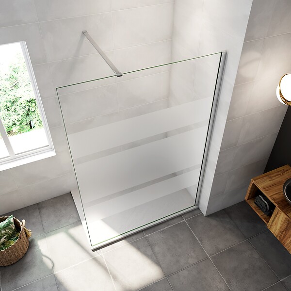 AICA SANITAIRE - Paroi de douche à l'italienne 120x190cm en 6mm verre avec bandes horizontales sérigraphiées, livré avec barre de fixation 140cm - large
