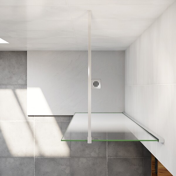 AICA SANITAIRE - Paroi de douche fixe à l'italienne 60x200cm Modèle Brume, verre 8mm trempé anticalcaire, avec barre de stabilisation 140cm en carré - large