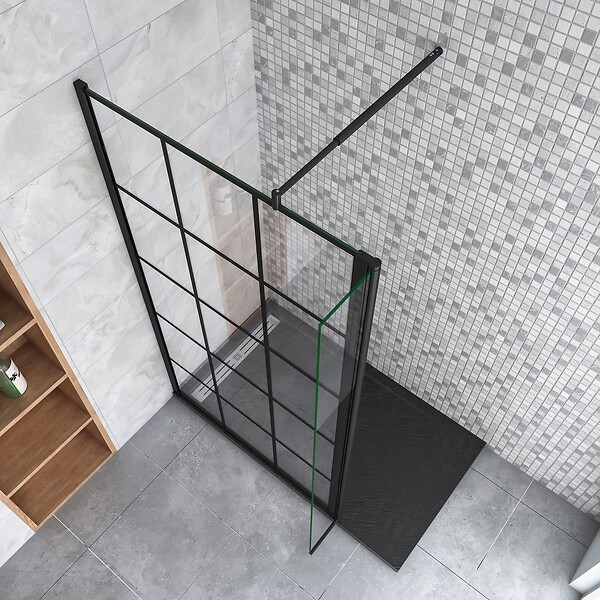 AICA SANITAIRE - Paroi de douche à l'italienne 90+40x200cm en verre coloré avec un retour pivotant 40cm et une barre de fixation extensible en cylindrique - large