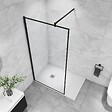 AICA SANITAIRE - Paroi de douche noire 90x200cm Paroi de douche à l'italienne en 8mm verre anticalcaire avec barre de fixation noire 140cm en carré - vignette