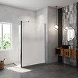 AICA SANITAIRE - Paroi de douche à l'italienne 100x200cm Modèle Brume avec retour pivotant 40x200cm, verre 8mm trempé, avec barre de fixation 140cm en carré - vignette