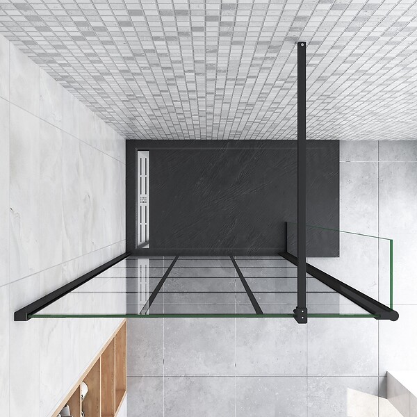 AICA SANITAIRE - Paroi de douche à l'italienne 140+40x200cm en verre coloré avec un retour pivotant 40cm et une barre de fixation 140cm en carré - large