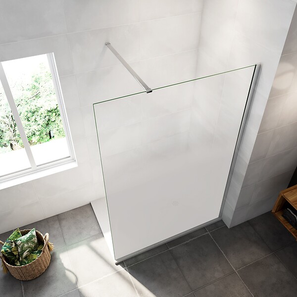 AICA SANITAIRE - Paroi de douche fixe à l'italienne 140x200cm Modèle Brume, verre 8mm trempé anticalcaire, avec barre de stabilisation 140cm - large