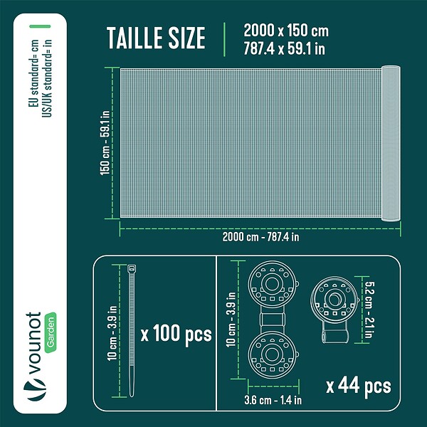 VOUNOT - Brise vue occultant en HDPE 90g/m² 1.5x20m avec attaches de fixation anthracite - large