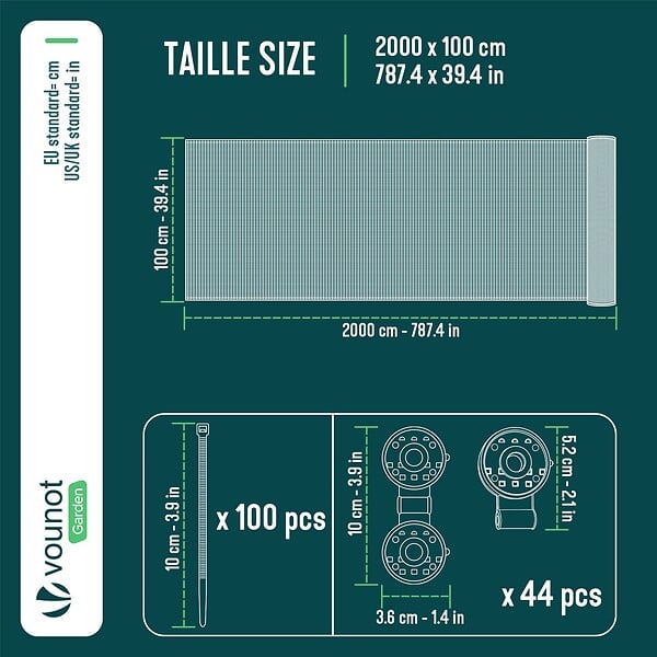 VOUNOT - Brise vue occultant en HDPE 90g/m² 1x20m avec attaches de fixation anthracite - large