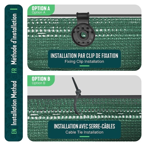 VOUNOT - Brise vue occultant en HDPE 90g/m² 1x10m avec attaches de fixation vert - large