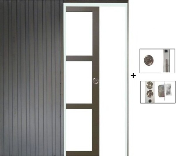 GD MENUISERIES - Porte Coulissante Gris Taupe RAL 7006 Vitrage transparent H204 x L83 cm, Galandage - large