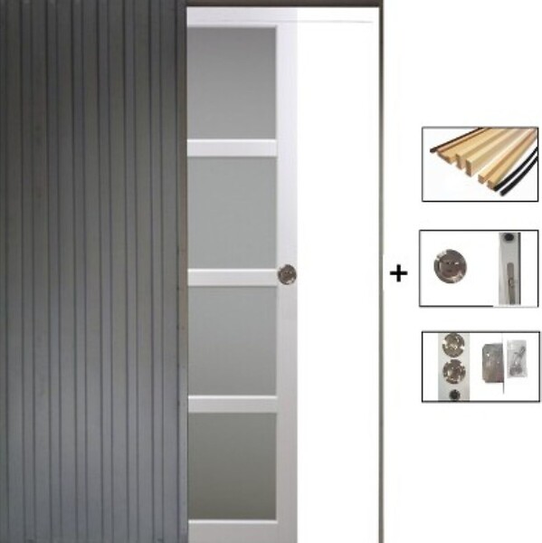 GD MENUISERIES - Porte Coulissante Tana blanc Vitrée H204 x L63 cm, Galandage, kit finition - large