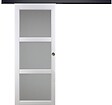 GD MENUISERIES - Porte Coulissante Kenya Blanc Vitrée H204 x L83 cm, Rail Alu bandeau noir, Coquilles - vignette