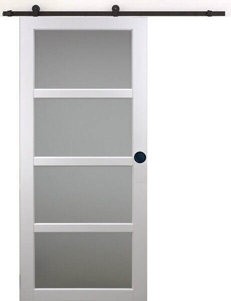 GD MENUISERIES - Porte Coulissante Tana Blanc Vitrée H204 x L83 cm, Rail Roulettes, Coquilles Noir - large