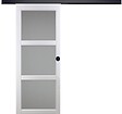 GD MENUISERIES - Porte Coulissante Kenya Blanc Vitrée H204 x L83 cm, Rail Alu bandeau noir, Coquilles Noir - vignette