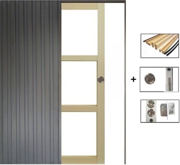 GD MENUISERIES - Porte Coulissante bois Ayous Vitrage transparent H204 x L73 cm, à Galandage, kit finition - large