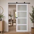GD MENUISERIES - Porte Coulissante Tana Blanc Vitrée H204 x L93 cm, Rail roulettes, Coquilles Noir - vignette