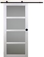 GD MENUISERIES - Porte Coulissante Tana Blanc Vitrée H204 x L93 cm, Rail roulettes, Coquilles Noir - vignette