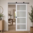 GD MENUISERIES - Porte Coulissante Tana Blanc Vitrée H204 x L73 cm, Rail roulettes, Coquilles Noir - vignette
