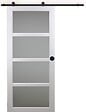 GD MENUISERIES - Porte Coulissante Tana Blanc Vitrée H204 x L73 cm, Rail roulettes, Coquilles Noir - vignette