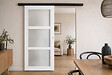 GD MENUISERIES - Porte Coulissante Kenya Blanc Vitrée H204 X L83 cm, Rail Alu Bandeau Noir, Coquilles Blanc - vignette