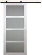 GD MENUISERIES - Porte Coulissante Tana Blanc Vitrée H204 X L93 cm, Rail Roulettes, Coquilles Blanc - vignette