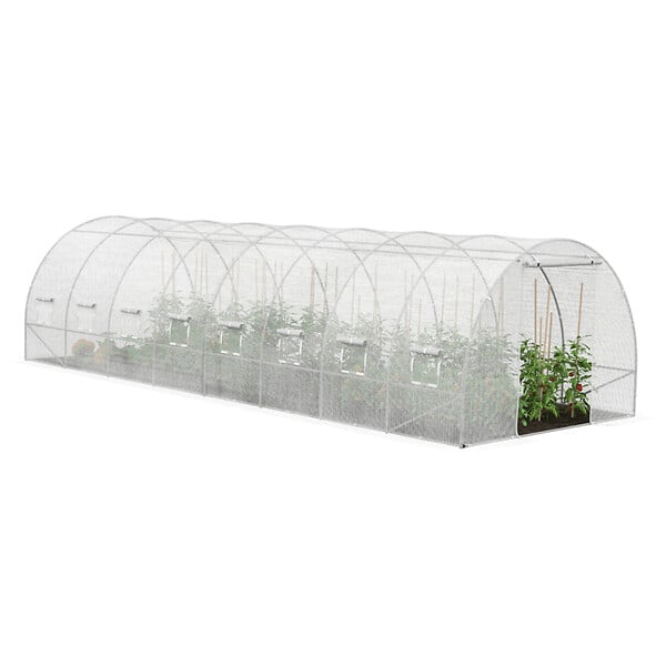 ID MARKET - Bâche de rechange pour serre de jardin tunnel 24m² 8 x 3 x 2 m anti-UV avec porte et fenêtres DES ANDES blanche - large