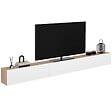 ID MARKET - Meuble TV 300 cm suspendu ELIO 3 portes bois et blanc - vignette