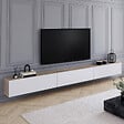 ID MARKET - Meuble TV 300 cm suspendu ELIO 3 portes bois et blanc - vignette