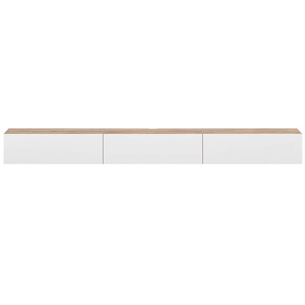 ID MARKET - Meuble TV 300 cm suspendu ELIO 3 portes bois et blanc - large