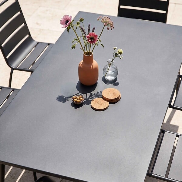 OVIALA - Ensemble table de jardin et 6 chaises en métal anthracite - Palavas - large