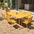 OVIALA - Ensemble table de jardin et 6 fauteuils en métal jaune - Palavas - vignette