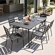 OVIALA - Ensemble table de jardin et 6 fauteuils en métal gris - Palavas - vignette