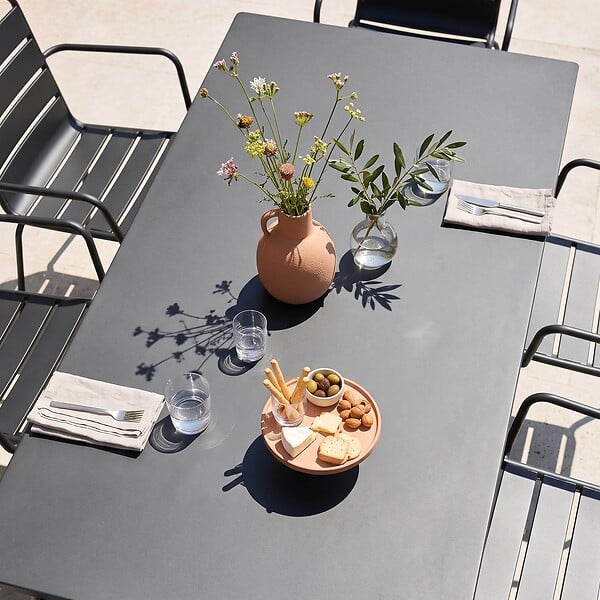 OVIALA - Ensemble table de jardin et 6 fauteuils en métal gris - Palavas - large