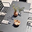 OVIALA - Ensemble table de jardin et 6 fauteuils en métal gris - Palavas - vignette