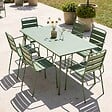 OVIALA - Ensemble table de jardin et 6 fauteuils en métal vert cactus - Palavas - vignette