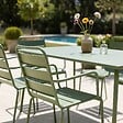 OVIALA - Ensemble table de jardin et 6 fauteuils en métal vert cactus - Palavas - vignette