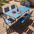 OVIALA - Ensemble table de jardin et 6 chaises en métal bleu pacific - Palavas - vignette
