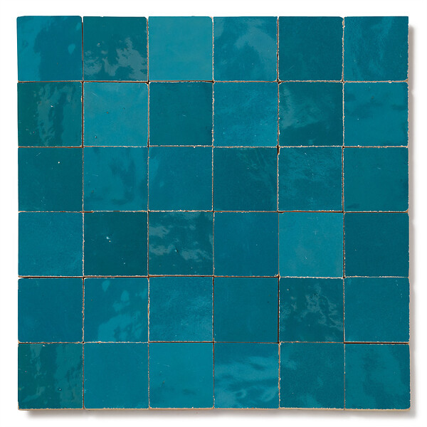 RO'MA NATURE - Carrelage Zellige Marocain Bleu Turquoise 5x5 cm  (vendu par plaque de 30x30 cm soit 0,09 m²) - large
