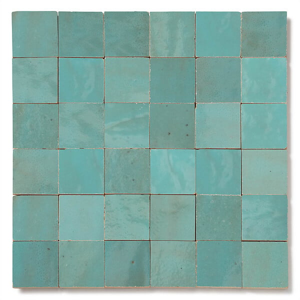 RO'MA NATURE - Carrelage Zellige Marocain Bleu Maldives 5x5 cm  (vendu par plaque de 30x30 cm soit 0,09 m²) - large