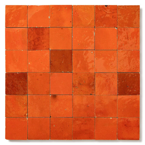 RO'MA NATURE - Carrelage Zellige Marocain Orange Pétillant 5x5 cm  (vendu par plaque de 30x30 cm soit 0,09 m²) - large